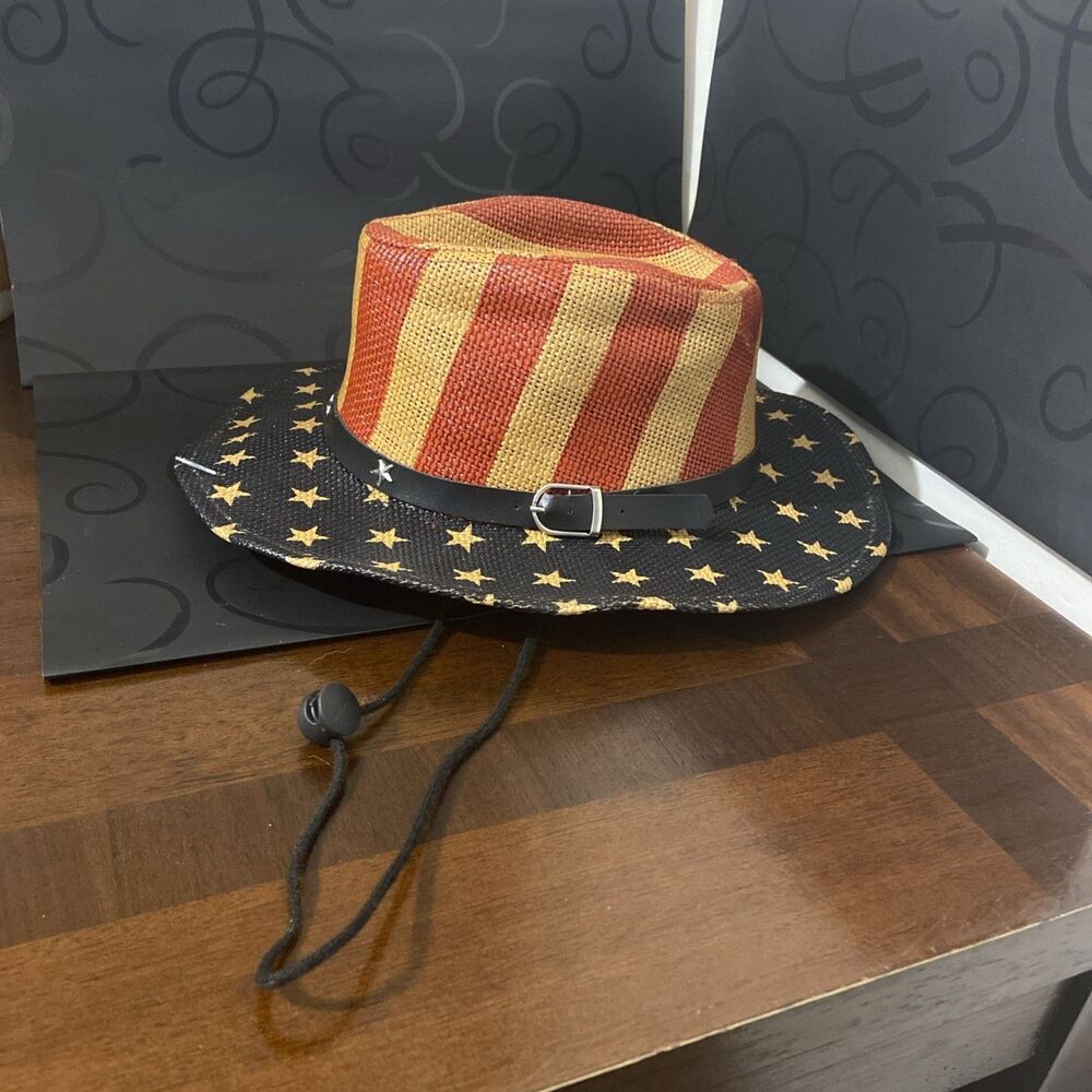 American Flag Cowboy Hat, Stars Western Tea-Stained Shape-It Brim NWOT